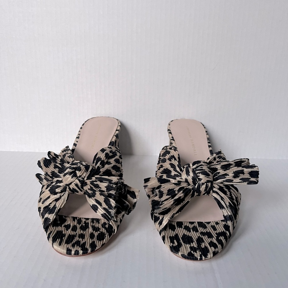 LOEFFLER RANDALL Emilia Pleated Knot Slide Sandals Leopard Print Size 7.5